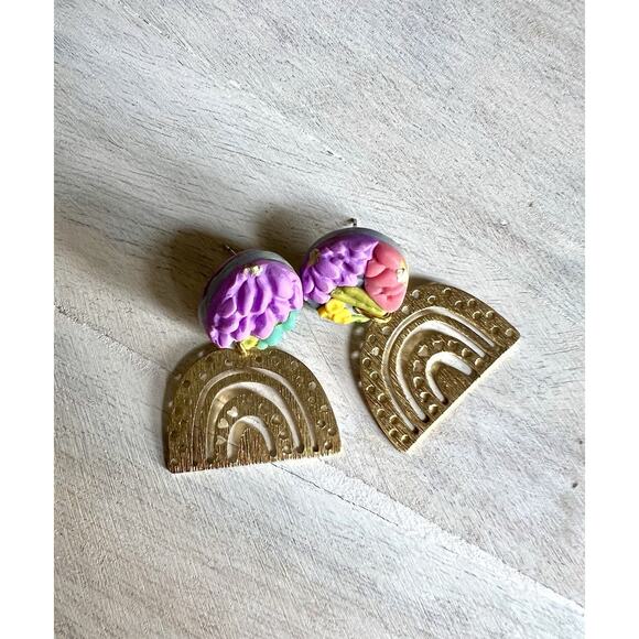 Statement Earrings Handmade Polymer Clay Earrings Handcrafted Artwork Floral - Picture 4 of 4
